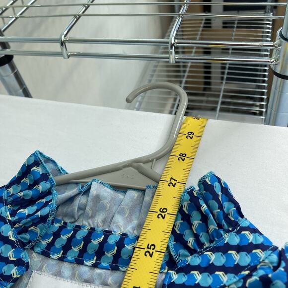 The Shirt Rochelle Behrens Blue Print Ruffled Blouse Size M Boho Fairy Victorian - Picture 3 of 12